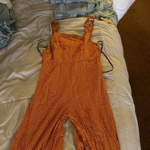 Forever 21 Orange Pant Suit Rust Polka Dot (Size Small)